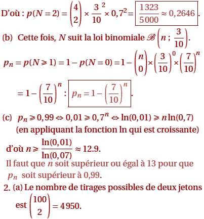 solution  Variable aléatoire - Baccalauréat S Amérique du N (image4)