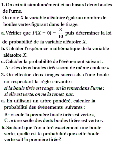 exercice Variable aléatoire - Bac S Nouvelle Caledonie 15 n (image1)