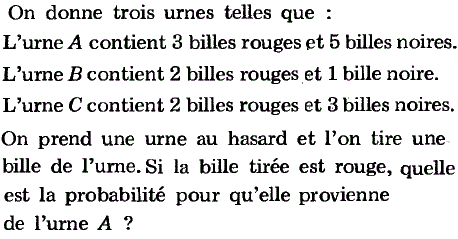 exercice Probabilité conditionnelle - Trois urnes contenant (image1)