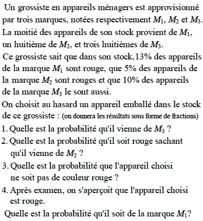 exercice Probabilité conditionnelle - un grossiste en appar (image1)