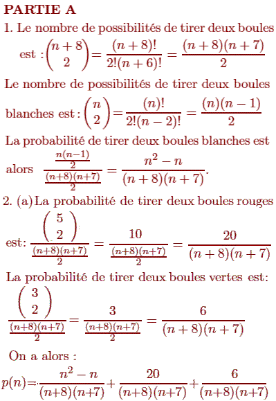 solution Variable aléatoire - Une urne contient n boules .. (image1)