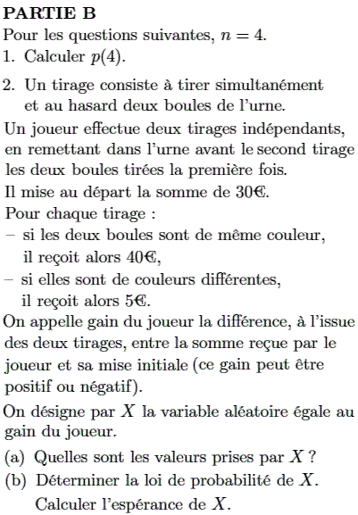 exercice Variable aléatoire - Une urne contient n boules .. (image2)