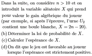 exercice Variable aléatoire et gain algébrique d'un jeu (image4)