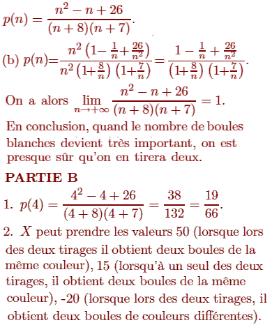 solution Variable aléatoire - Une urne contient n boules .. (image2)