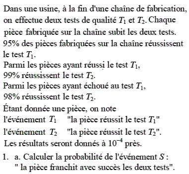 exercice Variable aléatoire et probabilité conditionnelle (image1)