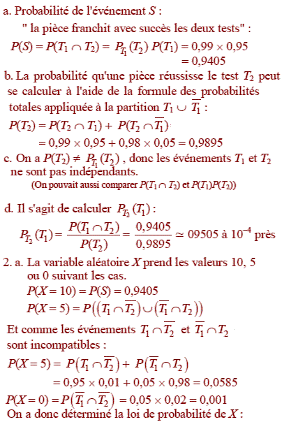 solution Variable aléatoire et probabilité conditionnelle (image2)