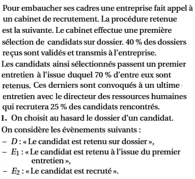 exercice Probabilité conditionnelle (France Métropole juin  (image1)