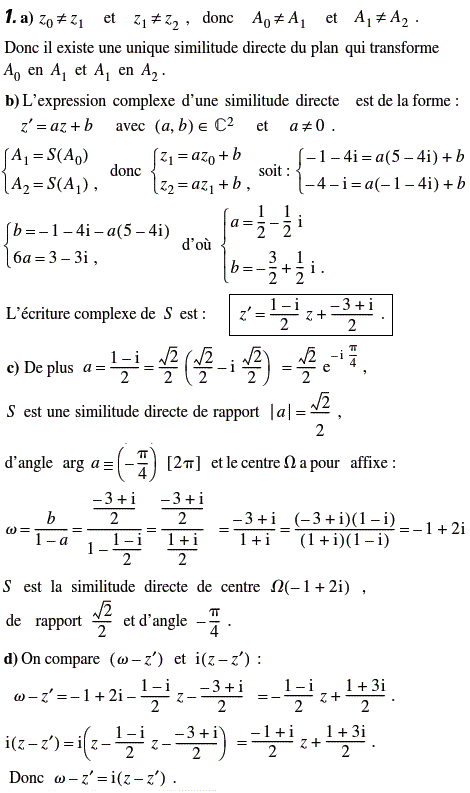 solution Ecriture complexe d'une similitude directe (image1)