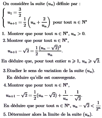 exercice Convergence d'une suite (image1)