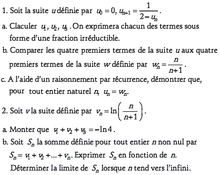 exercice Pondichéry avril 2004 - Récurrence et log (image1)