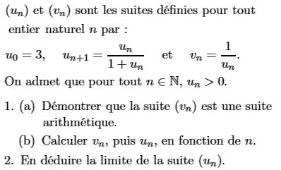 exercice suite arithmétique et limite (image1)