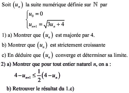 exercice recurrence, sens de variation et convergence (image1)