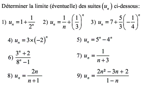 exercice Calculs de limites de suites réelles (image1)
