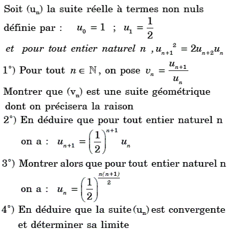 exercice Convergence d'une suite recurrente (image1)