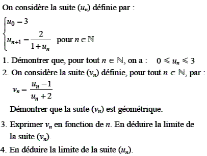 exercice Suites géométrique et limite (image1)