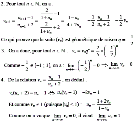 solution Suites géométrique et limite (image3)