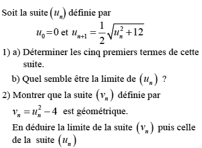 exercice suite géométrique et convergence (image1)