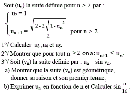 exercice Terme général et convergence d'une suite récurrent (image1)