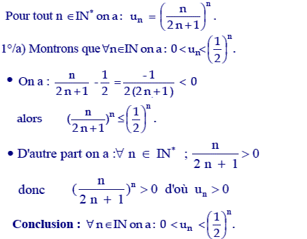 solution Convergence d'une suite et théorème des gendarmes (image1)