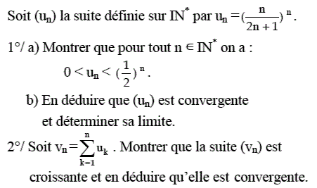 exercice Convergence d'une suite et théorème des gendarmes (image1)