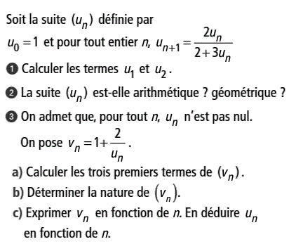 exercice Suites arithmétique et géométrique (image1)