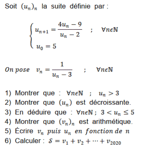 exercice Suite arithmétique, monotonie, calcul d'une somme (image1)