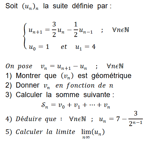exercice Suite géométrique, monotonie, calcul d'une somme (image1)