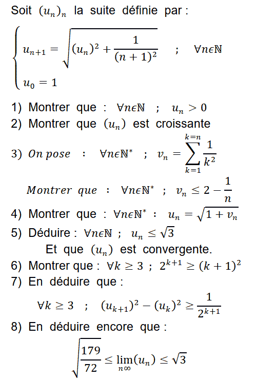 exercice convergence d'une suite monotone et encadrement de sa limite (image1)