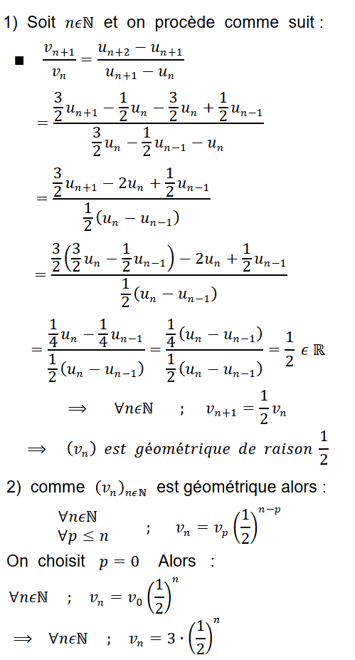 solution Suite géométrique, monotonie, calcul d'une somme (image1)