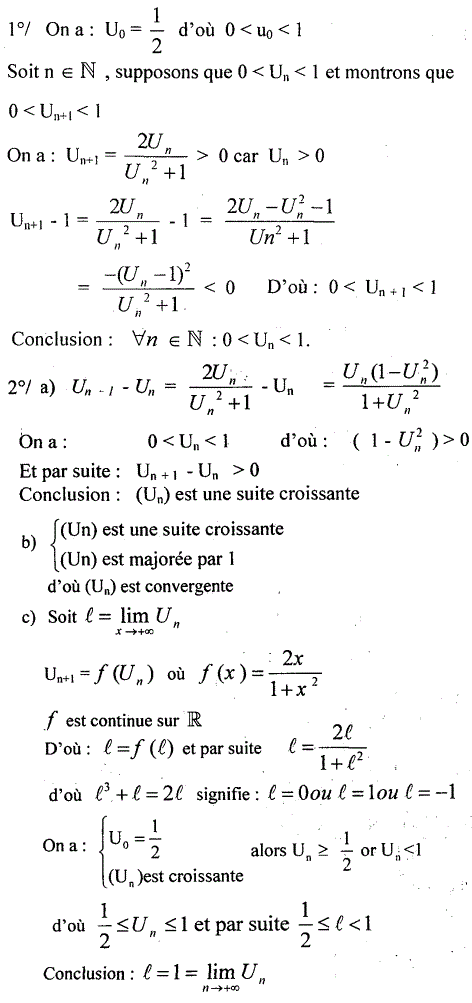 solution Convergence d'une suite recurrente et de la somme de ses termes (image1)