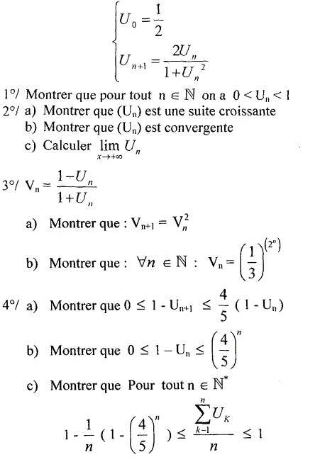 exercice Convergence d'une suite recurrente et de la somme de ses termes (image1)