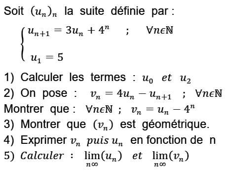 exercice Suite géométrique - limite d'une suite (image1)
