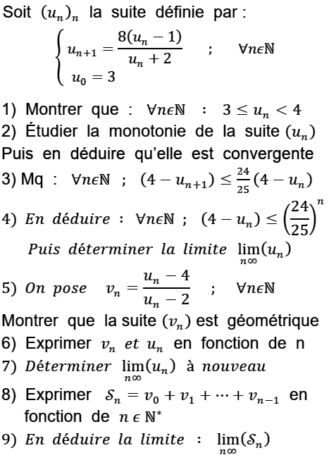 exercice Convergence d'une suite de deux méthodes (image1)