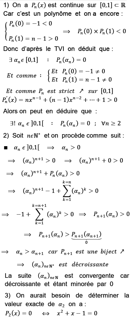 solution Convergence de l'unique zero d'un polynome de degré n (image1)