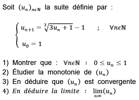 exercice Convergence d'une suite monotone (image1)