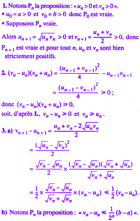 solution Moyennes arithmétique et géométrique de deux suites (image1)
