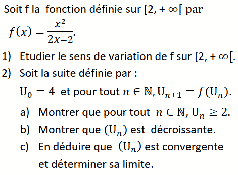 exercice Convergence d'une suite monotone  (image1)