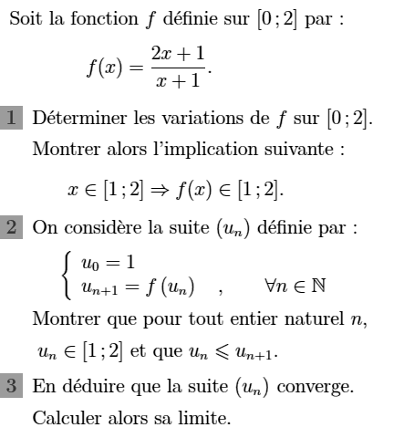 exercice Convergence d'une suite monotone (image1)