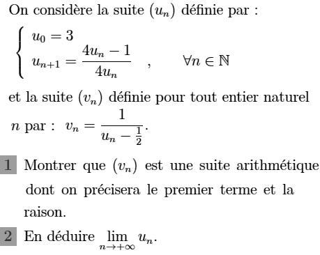exercice Suite récurrente - suite arithmétique (image1)