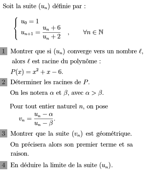 exercice Suite récurrente - suite géométrique (image1)